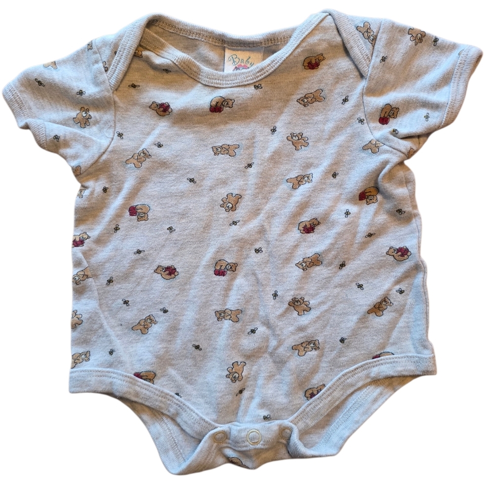 Vintage 90s Baby Teddy Bear Bodysuit 6-9M Neutral Retro Onesie